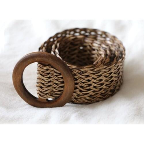 Round Wooden Buckle Dress Belt For Ladies Casual Female Braided Wide Strap Female Designer Women Girls Straw Dress Cinturon