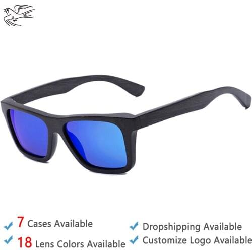Blue Wooden Glasses Mirrored Mens Shades Wood Sunglasses Case Polarized UV Protection Fashion Designer Sunglasses for Men GB019
