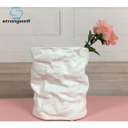 Strongwell Creative Paper Basket Vase Flower Arrangement Home Decoration Furnishings Minimalist Folds Vases Hydroponics Crafts