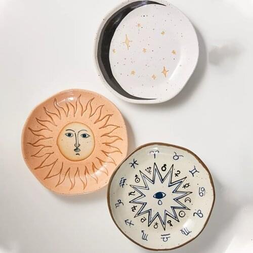 Bohemian Decorative Ceramic Plate Tray Simple Retro Pasta Dinner Plates Tableware Display Art Plate Home Restaurant Decorations