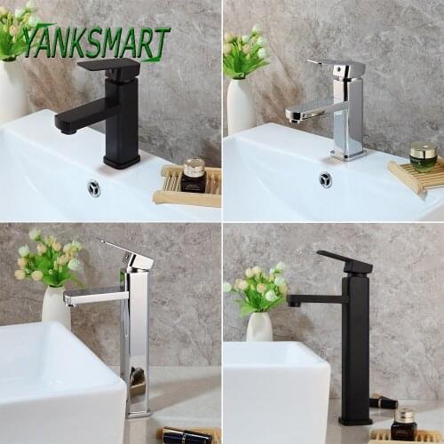 YANKSMART Luxury Chrome/Black Bathroom Washbasin Faucet Basin Sink Single Handle Cold & Hot Water Mixer Tap Deck Mounted Taps