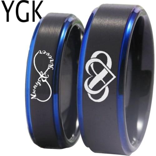 YGK Brand Couple Wedding Jewelry For Lovers Couple Tungsten Ring Black Blue Tungsten Wedding Ring infinity heart Always& Forever