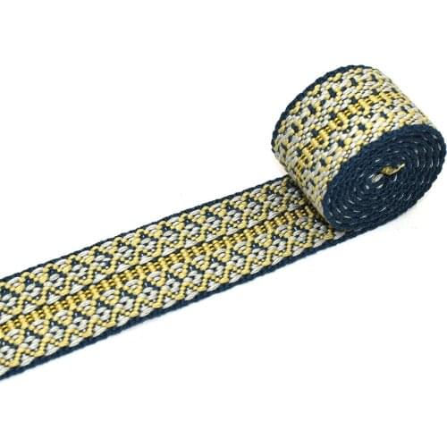 1.5"Jacquard Ribbon Bag Webbing Ethnic Pattern Webbing Fabric Belt Green Canvas Webbing Striped Ribbon Bag Craft Textile Sewing