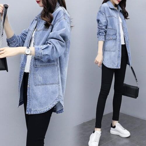Boyfriend Plus Size jeans jacket women Hole Casual Winter Lapel Denim Coat Buttons Vintage Ladies long denim jackets Cardigan