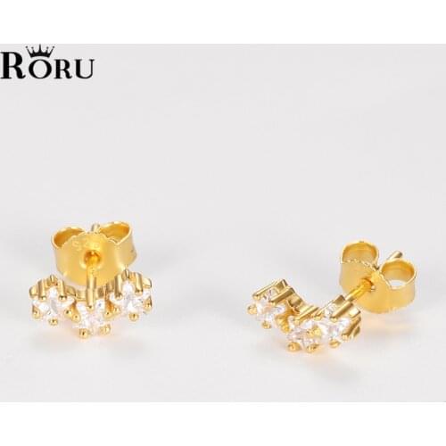 S925 Sterling Silver Women Girls Bending Geometric Shiny Zircon Stud Earrings Gold Piercing Ear Rings Fashion Jewelry 2021
