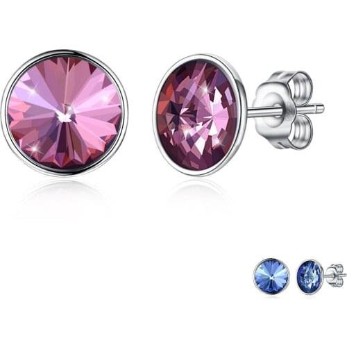 SILVERHOO 925 Sterling Silver Circular Pretty Stud Earrings For Women Austria Multicolor Crystal Earrings Fashion Style Jewelry