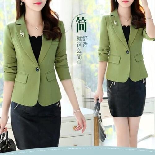 Autumn 2021 Korean Leisure Blazers For Women Formal Notched Straight Long Sleeve Jackets Green Wine Black Plus Size 3xl