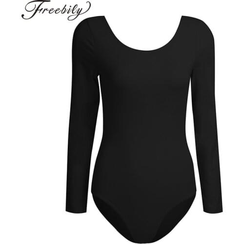 Women Long Sleeve Built-in Bra Professional Ballet Leotard Adult Gymnastics Leotard Sports Bodysuit Practice Dance Wear