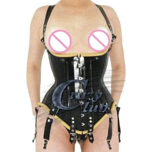 Crazy club_100% pure natural latex fetish handmade Women Black Latex Corsets Female plus size latex rubber Clothes Fast Delivery
