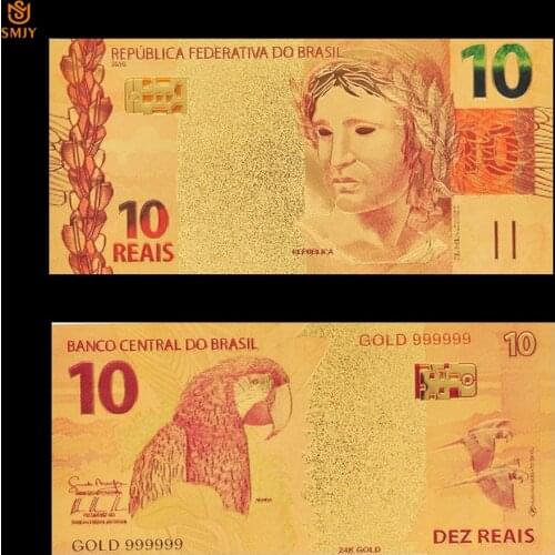 10 Reais Brazil Color World Currency Gold 999999 Gold Foil Fake Money Art Decorations Gold Banknotes Gifts For Business