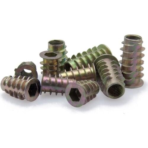 10pcs / 20pcs / 50pcs M4 M5 M6 M8 M10 Zinc Alloy Metric Thread For Wood Insert Nut Flanged Hex Drive Head Furniture Nuts