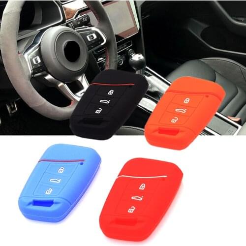 1x Silicone Key Case Cover Fit For VW Passat B8 Skoda Superb A7 2016 2017 Keyless Car Fob Shell Skin Holder Case Keychain Ring