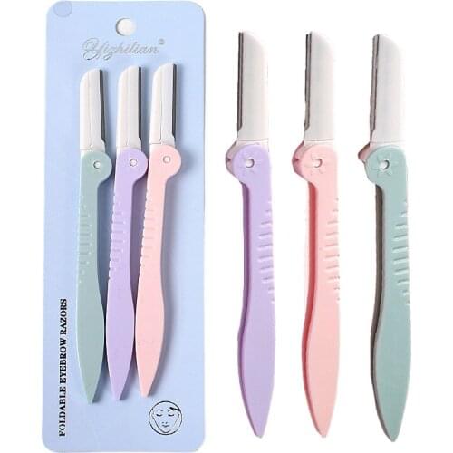 3 Pcs/set Foldable Eyebrow Trimmer Eyebrow Shaver Shaper Shaping Tool Scissors Facial Hair Removal Tool Makeup Women Portable