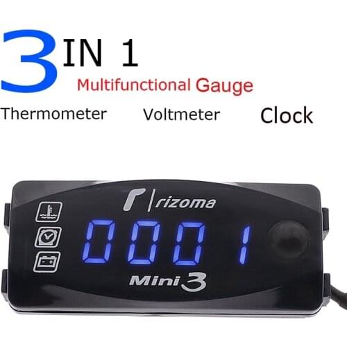 3 In 1 Multifunctional Digital Motorcycle Air Temperature Gauge 24 Hours Clock Voltage and Voltmeter Display Meter