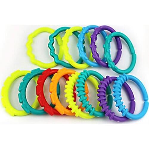 8 Pcs/set Plastic Grip Baby Teether Rattles Rubber Rainbow Ring Molars Rattle Safety Toys for Children Crib Bed Stroller Hanging