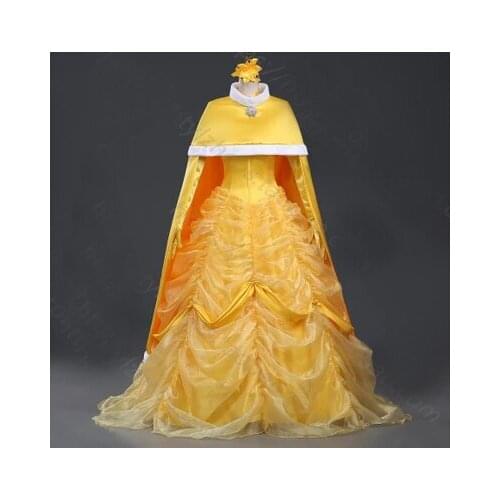 100%real yellow ruffled beading ball gown with cloak princess dance ball gown cosplay Renaissance Belle Ball