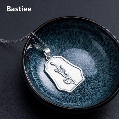 Bastiee 925 Sterling Silver Necklace Pendant Tree Pattern Vintage Luxury Jewelry For Women Men Ethnic Link Chain Jewellery