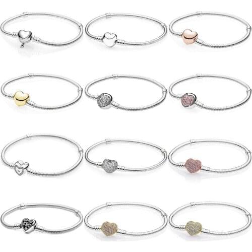 100% 925 Sterling Silver Moments Family Tree Infinity Heart Clasp Snake Chain Bracelet Fit Fashion Bead Charm Trendy DIY Jewelry