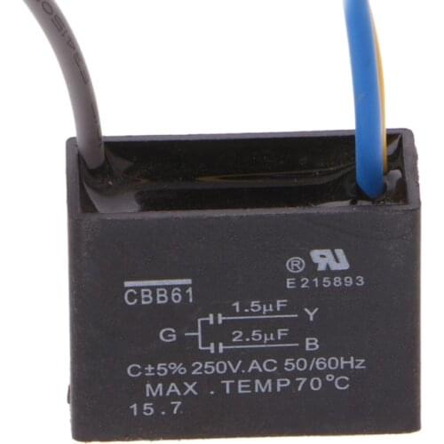 Black CBB61 1.5uF+2.5uF 3 Wires AC 250V 50/60Hz Capacitor For Ceiling Fan W3JB