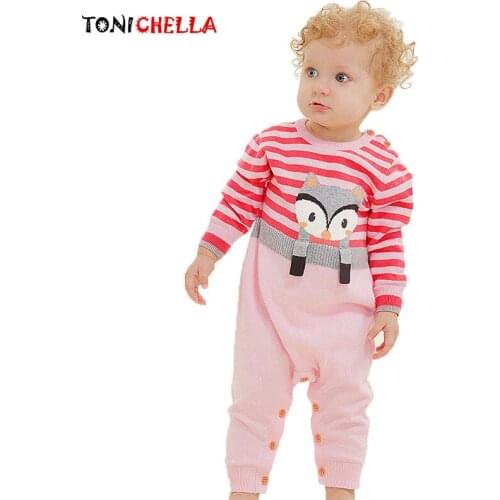 Baby Rompers Knitting Cartoon Fox Pattern Cotton Long Sleeve Jumpsuits Boys Girls Newborns Winter Autumn Warm Clothing CL5185