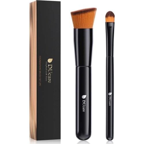 DUcare 2Pcs Professional Flat Top Kabuki Face Power Brush Foundation Brush and Concealer Brush Synthetic Hair Makeup Tools