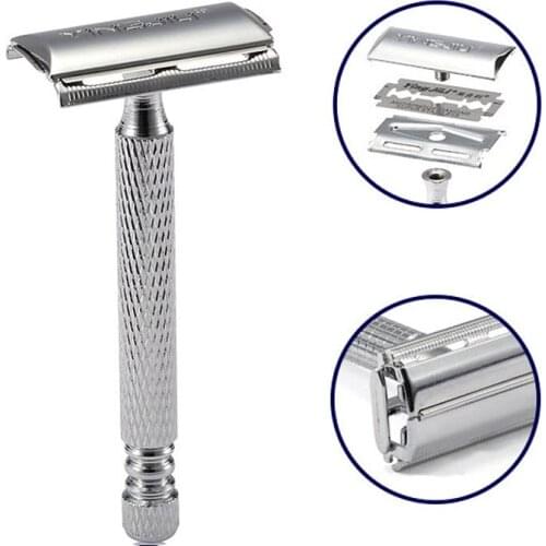 Double Sided Shaver For Men Metal Shaving Knife Blade Sharpener Alloy Manual Hang Card Packaging Stainless Steel Silver Color