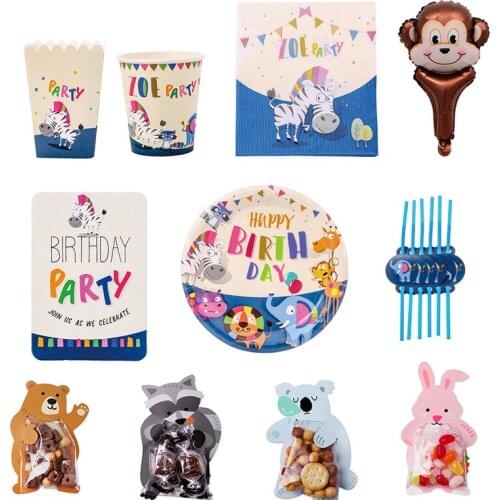 Jungle Zoo Theme Party Set Cartoon Birthday Party Decorations Disposable Tableware Set Paper Plates Banner Balloon Party Supply