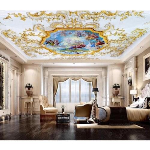 Custom photo 3d ceiling murals wallpaper European luxury lucky goddess and angel decor 3d wall murals wallpaper for living room