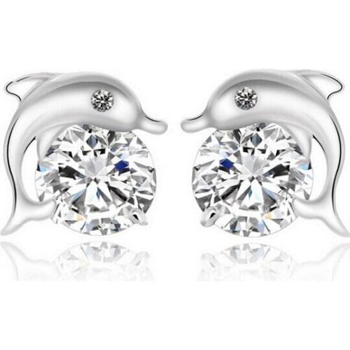 Hainin Silver Color Stud Earring Dolphin Design Paved CZ 2020 Cheap Fashion Vintage Women Wedding Earring Jewelry