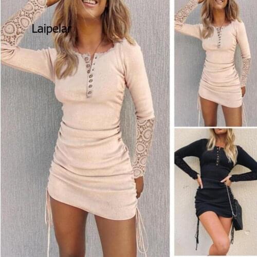 Cotton Long Sleeve Dress Autumn 2021 New Women Slim Mini Dress Street Casual O-Neck Dresses