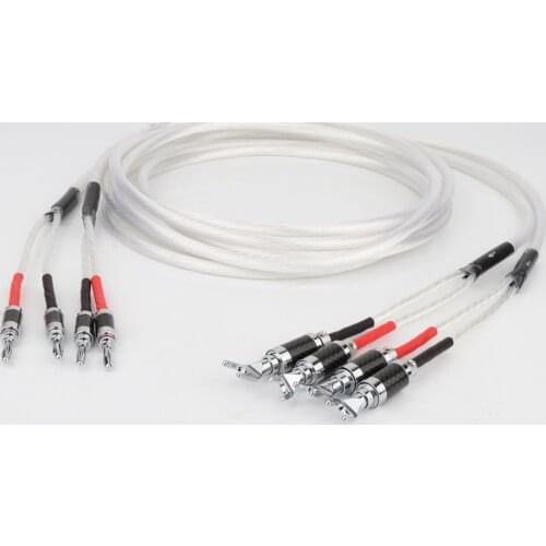 Pair HIFI Speaker Cable Hi-end OCC Silver-plated Speaker Wire For Hi-fi Systems Carbon Fiber Y Plug Banana plug Speaker Cable