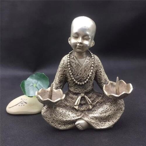 Chinese Bronze Sculpture Flower And Wax Candlestick Lotus And Monks Candlestick Fengshui Decoration Auspicious Gift