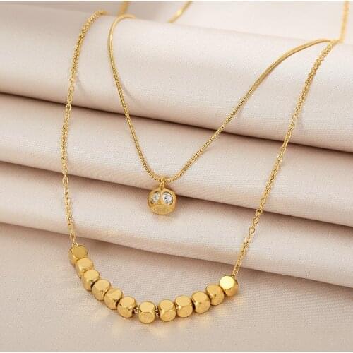 XIYANIKE 316L Stainless Steel 2 Layer Gold Color Numerous Square Zircon Necklaces Joker Necklaces Collier 2021 Female Jewelry