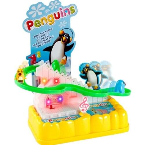 Hot Famous Electric Pet Cute Small Penguin Climb Stairs Tracks little rail car With Light Music Funny toy child baby gift toys