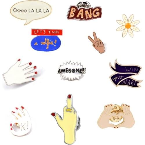 Fashion Style Creative Enamel Pins for Women Man Gestures OK Stop Dice Slogan Brooches Badge Party Games Funny Accessories Kids