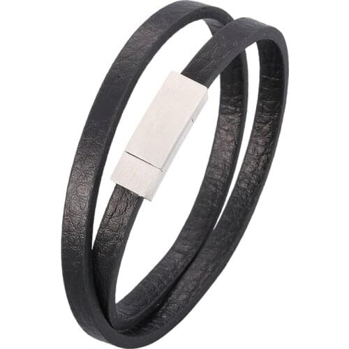 Fashion Leather Wrap Bracelets for Men Women Stainless Steel Magnetic Clasp Wrist Band Trendy Jewelry Party Accessories PD1052