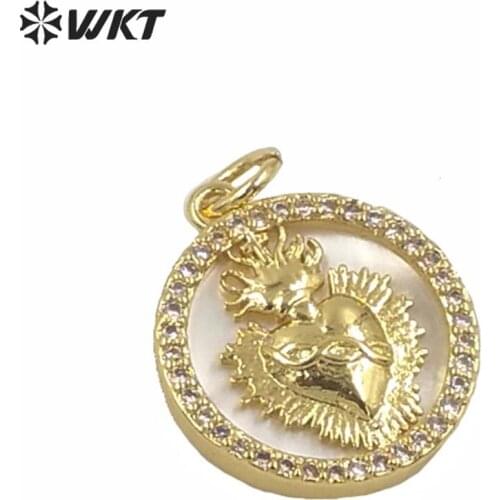 MP167 Tiny women jewelry religious pendant shell love charm best selling gold electroplated heart shape round coin pendant