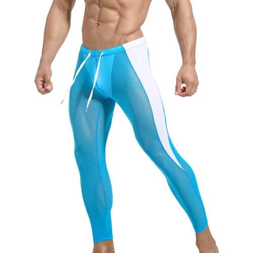 Men Mesh Long Pants Sexy Transparent Man Underwear Breathable Mens Casual Leggings Sleep Homewear See Through Pajama Pants