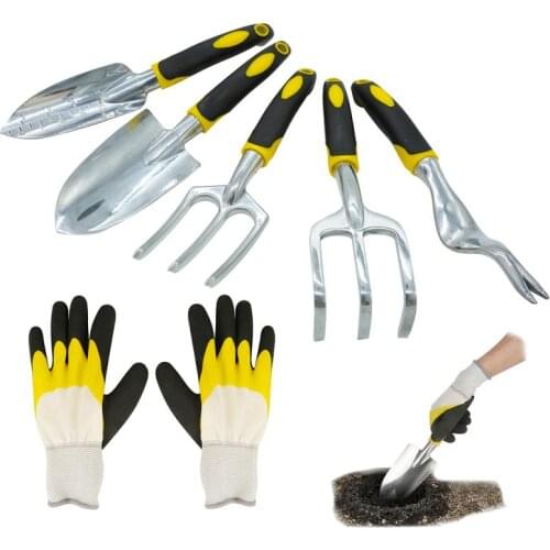 6pcs Aluminum Manual Garden Tools Set Soft Rubber Non-slip Handle Pruning Shears Trowels Transplant Cultivator Garden Hand Tools