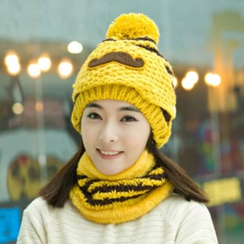 New Winter Womens Knitted Beanies Caps funny color matching Beanies Skullies Hat Female Riding Bib Knitted Hats Scarf Sets