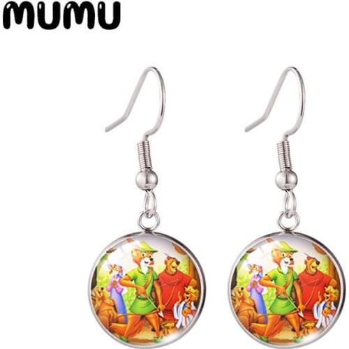 2021 New Robin Hood Fish Hook Earring Marian Photo Round Jewelry Glass Dome Earrings Gifts Girl