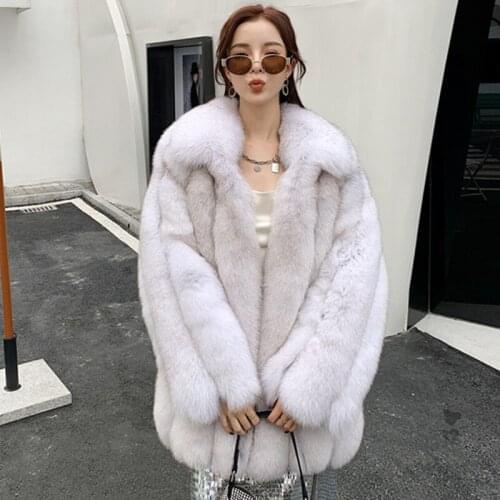 New brand real fur coat winter fox fur coat style square collar whole fur coat mid-length ladies fox fur long sleeves