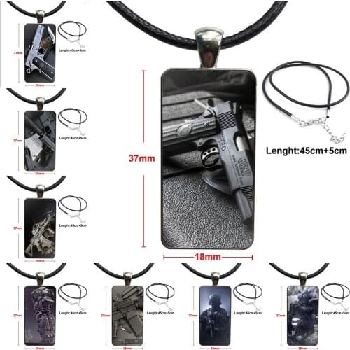 For Men Women Gift Army Fan Weapons Guns Cove Design Fashion Vintage Glass Women Rectangle Necklace Pendants