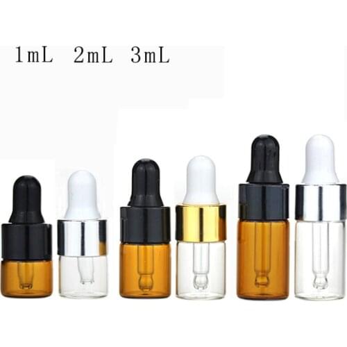 1ml/2ml/3ml Empty amber clear dropper bottle essential oil bottle mini glass essential oil vial LX2951