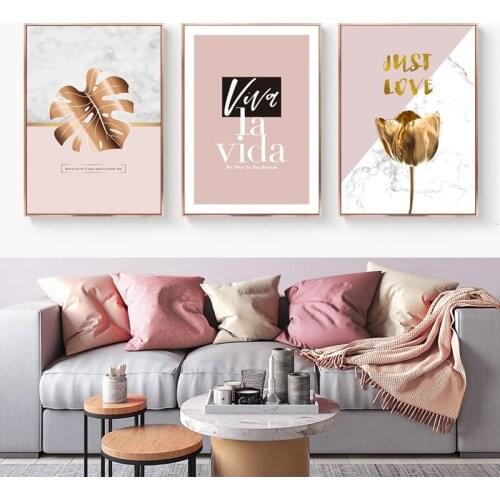 Pink Leaf Flower Cactus Fresh and Pure Abstract Wall Posters Canvas Painting and Picture Nordic for Living Room Home Decoration