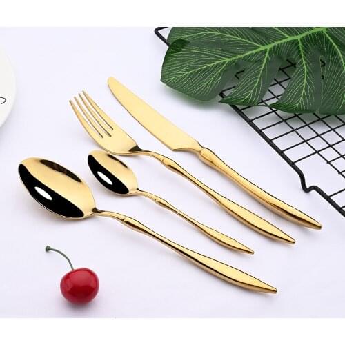 Dinnerware Cutlery Set Mirror Gold 304 Stainless Steel Royal Spoon Fork Knife Kitchen Western Dinner Flatware Tableware Gift