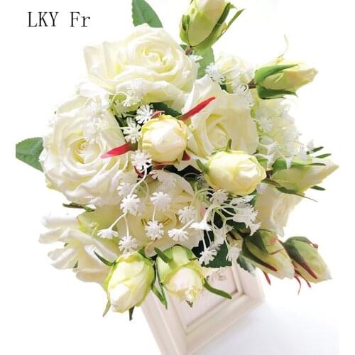 LKY Fr Wedding Bouquet Artificial Flowers Fake Latex Roses Bride Bouquets Bridesmaid Mariage Accessories Home Wedding Decoration