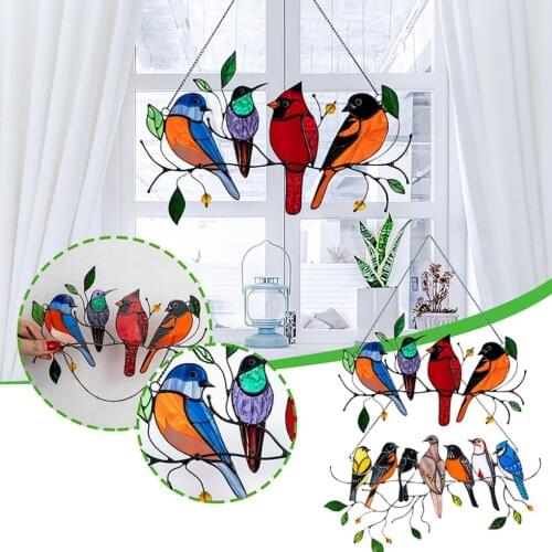Birds Ornaments Wind Chimes Birds on Wire High Stained Suncatcher Window Panel Series Pendant Gifts for Bird Lover Room Deco