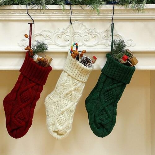 Knitted Christmas Stockings Knitting Socks Gift Bag Fireplace Xmas Home Party Decor AUG889
