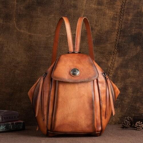 2020 Winter Retro Women Bag Multipurpose Backpack Genuine First Layer Cow Leather Solid Color Large Capacity Travel Backpacks